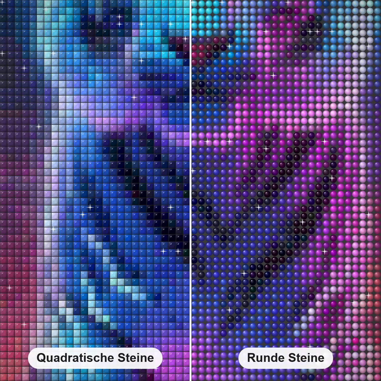 Der wachsame Blick des Neon-Löwen Diamond Painting Nahaufnahme mit quadratischen und runden Steinen