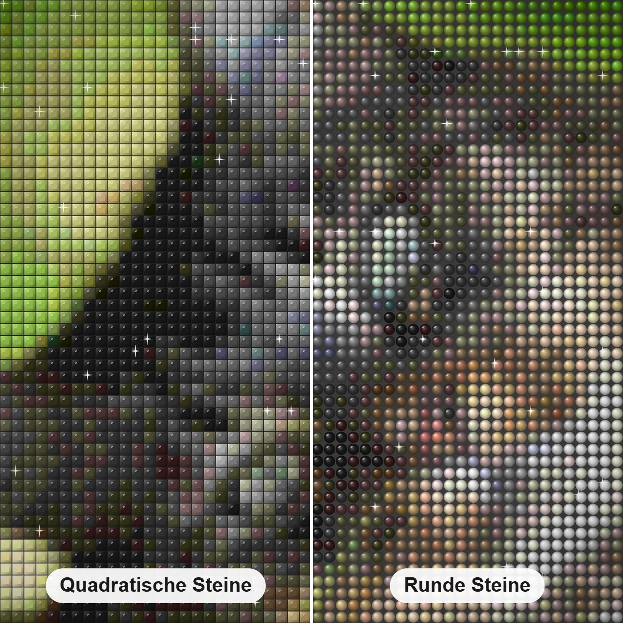 Nette Katze, die seitwärts schaut Diamond Painting Nahaufnahme mit quadratischen und runden Steinen