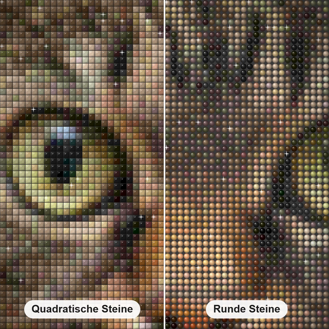 Nette Katze mit großen Augen Diamond Painting Nahaufnahme mit quadratischen und runden Steinen