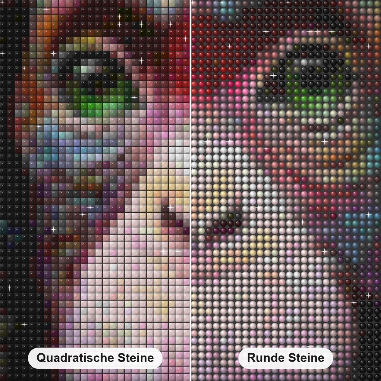 Netter Affe mit grünen Augen Diamond Painting Nahaufnahme mit quadratischen und runden Steinen
