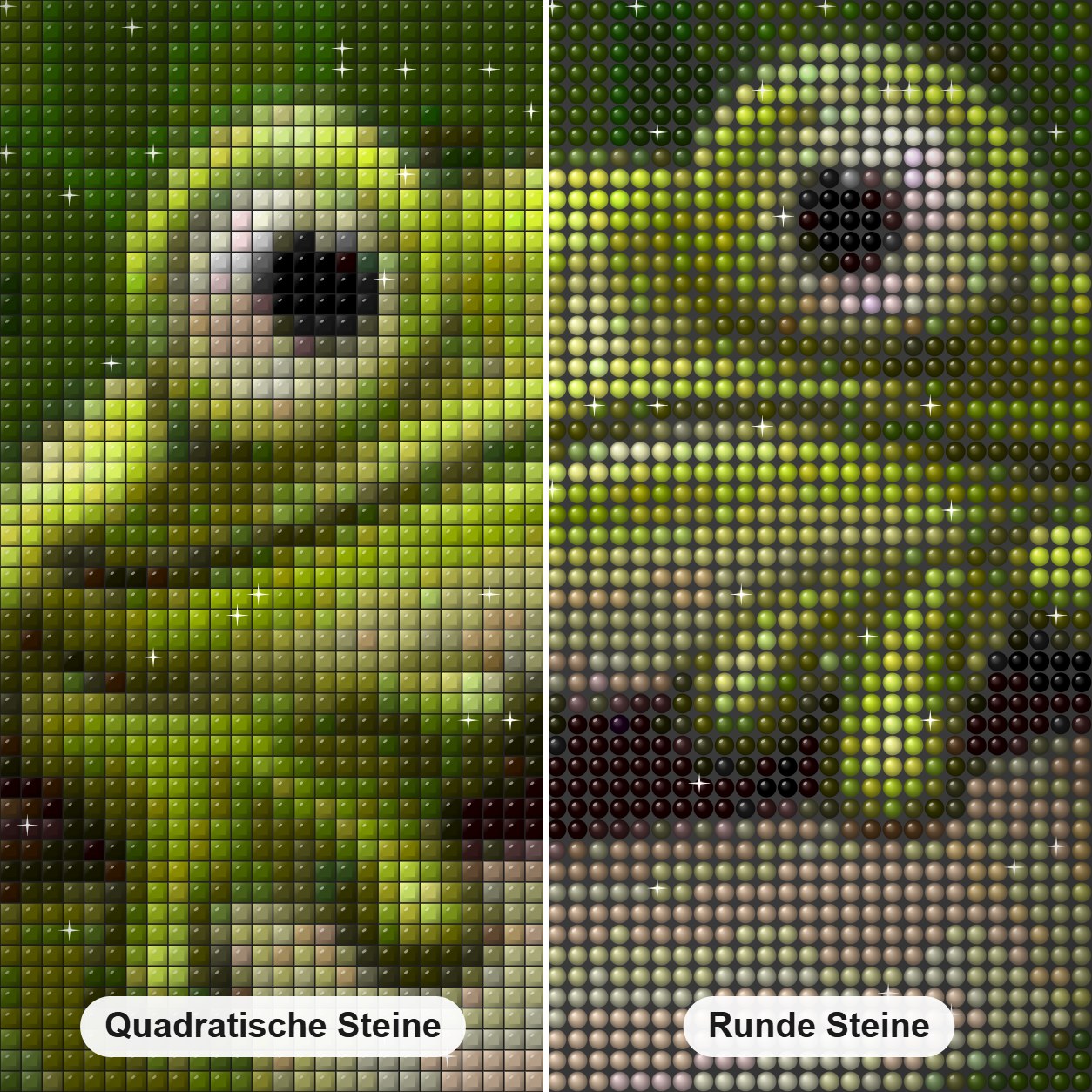 Netter Frosch Diamond Painting Nahaufnahme mit quadratischen und runden Steinen
