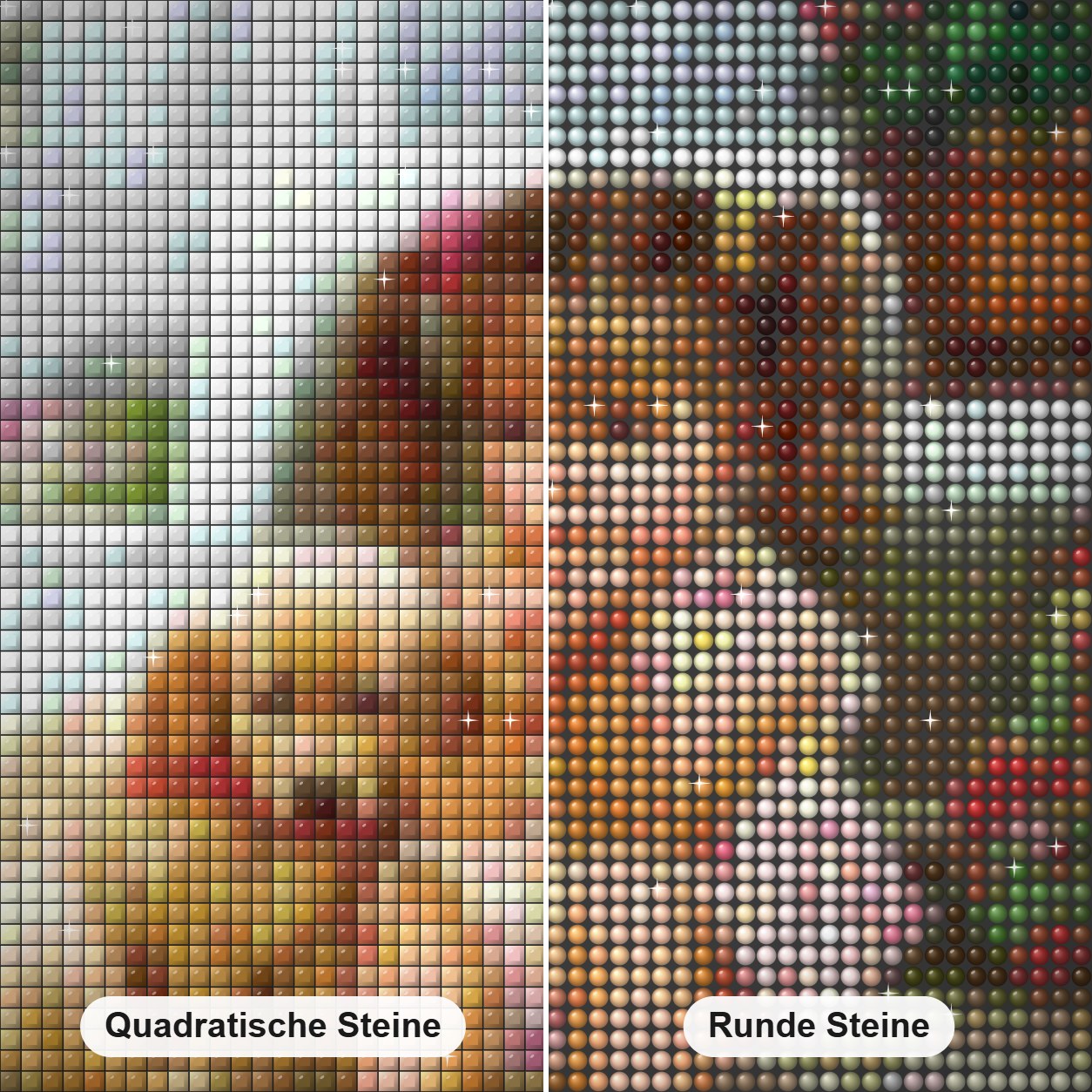Nettes Mädchen mit ihrem Welpen u. Kätzchen Diamond Painting Nahaufnahme mit quadratischen und runden Steinen