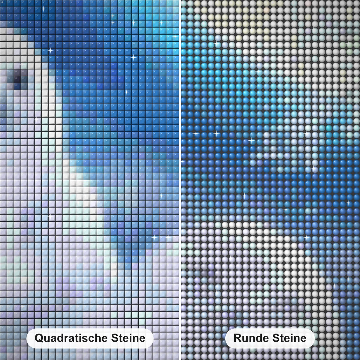 Nettes weißes Eulenpaar Diamond Painting Nahaufnahme mit quadratischen und runden Steinen