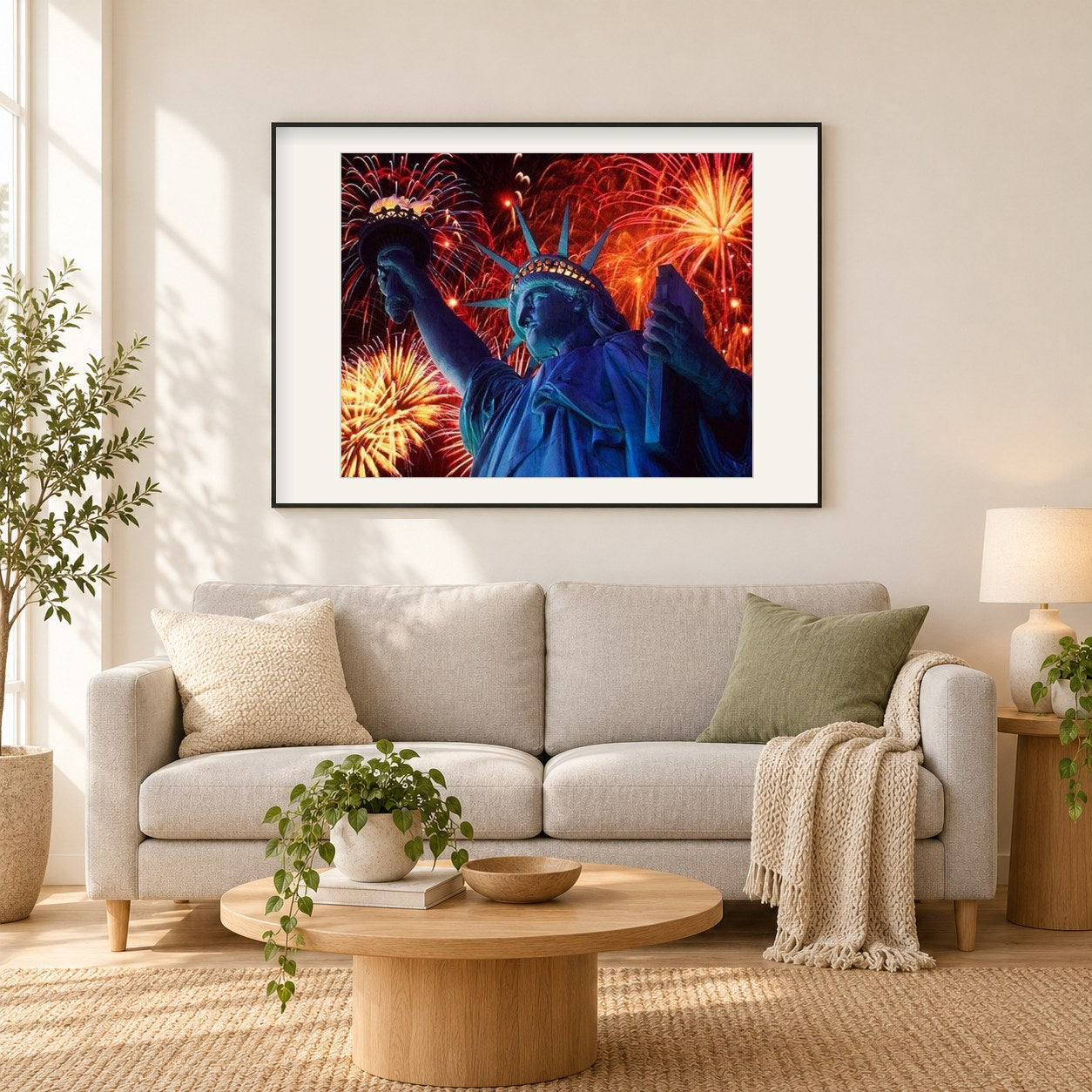 Neujahrsfeier als gerahmtes Diamond Painting im Wohnzimmer