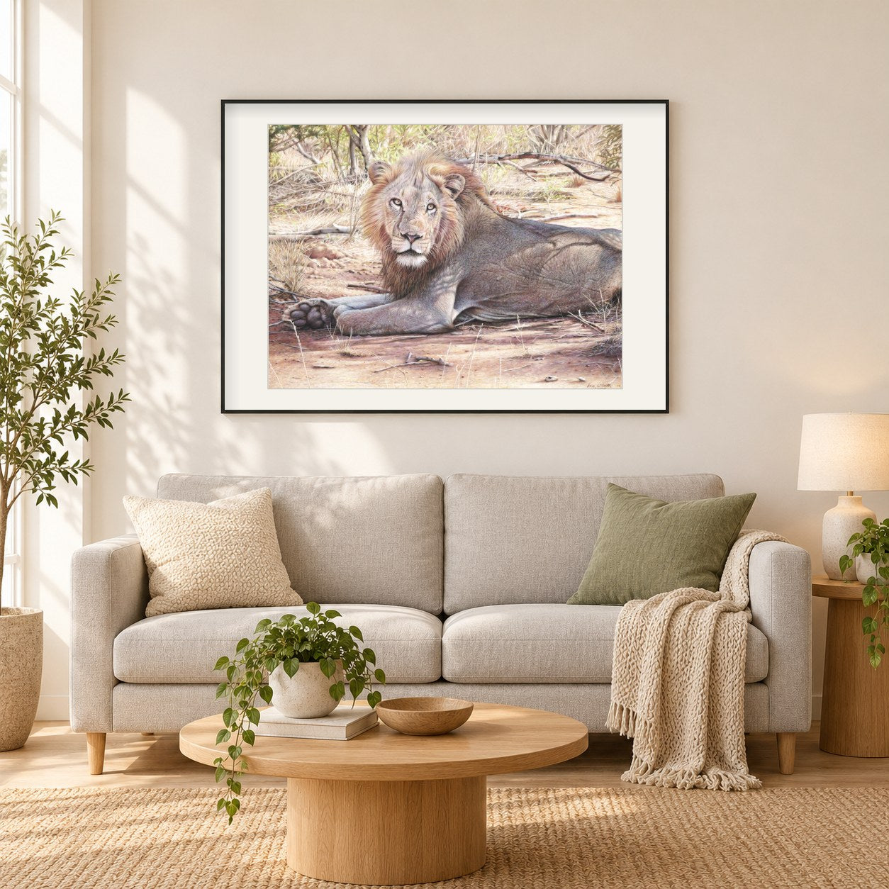 Ngala -  Kunst des Eric Wilson als gerahmtes Diamond Painting im Wohnzimmer