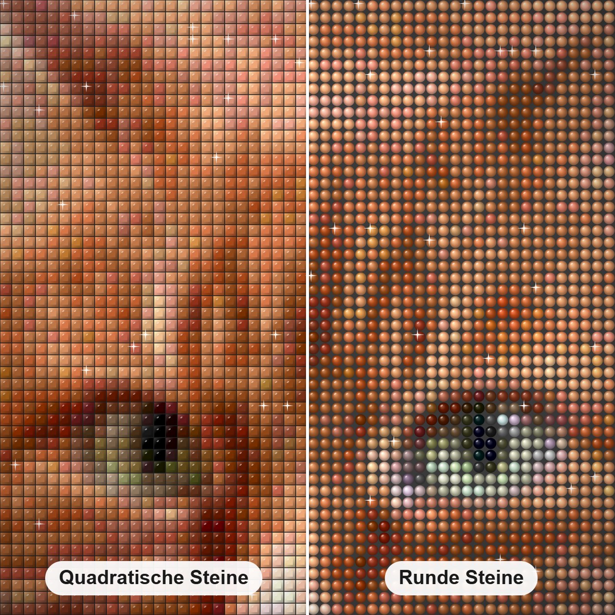 Niedliche orange Katze Diamond Painting Nahaufnahme mit quadratischen und runden Steinen