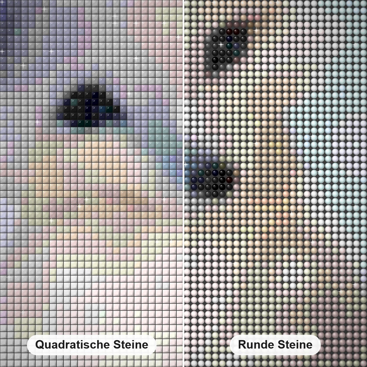Niedliche weiße Fuchs Diamond Painting Nahaufnahme mit quadratischen und runden Steinen