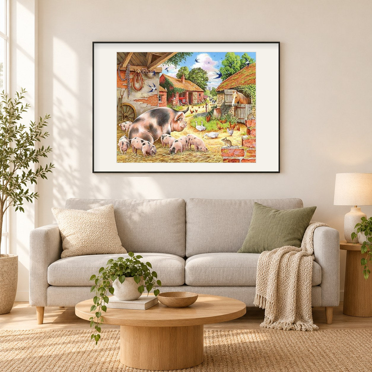 Nutztiere als gerahmtes Diamond Painting im Wohnzimmer