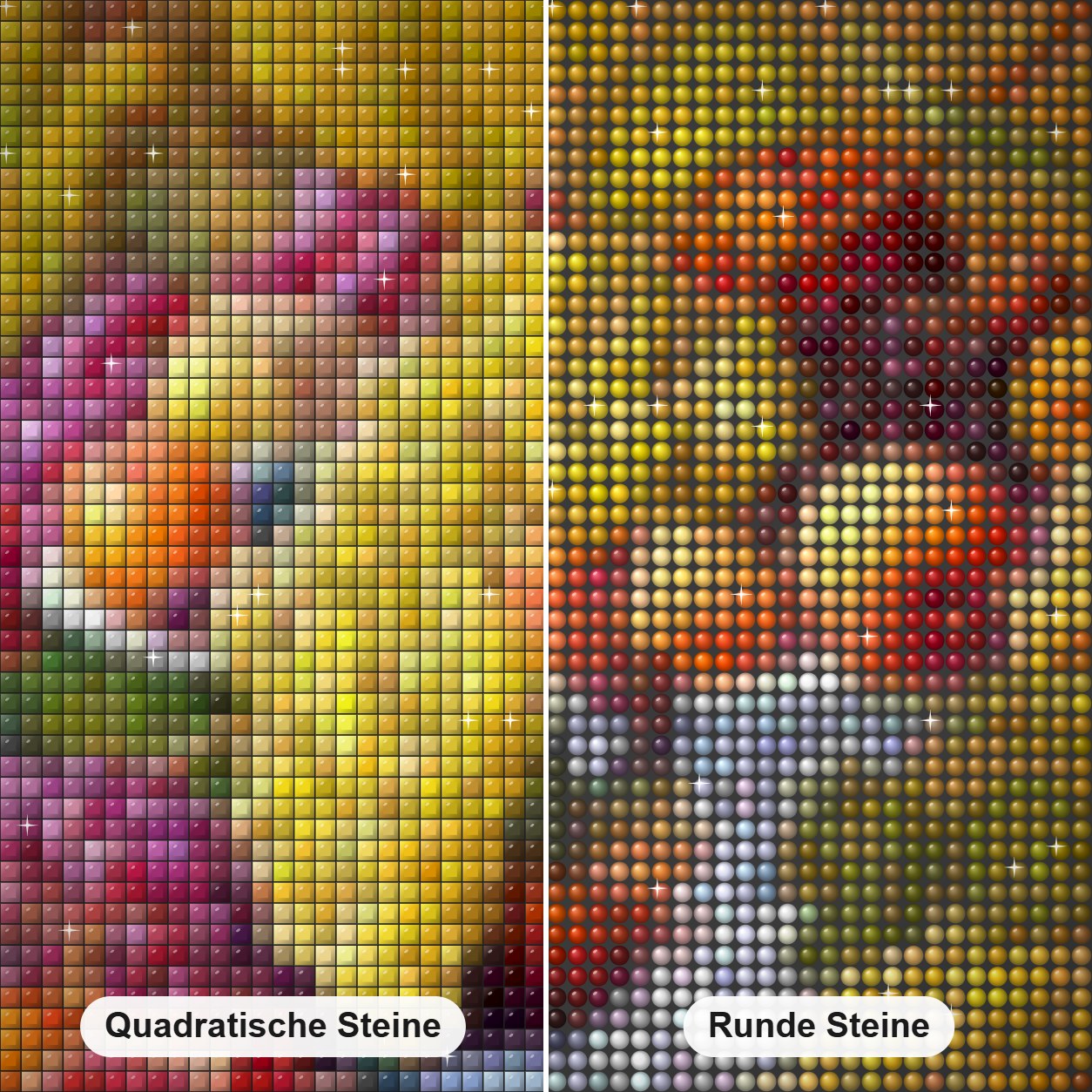 Obst Landschaft Diamond Painting Nahaufnahme mit quadratischen und runden Steinen