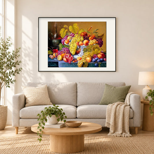Obst Landschaft als gerahmtes Diamond Painting im Wohnzimmer