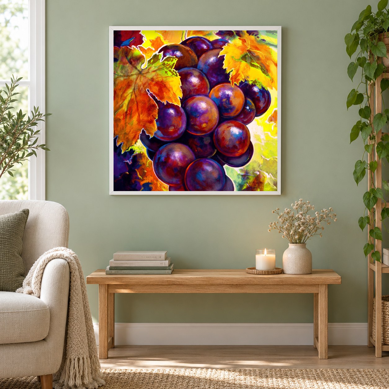 Ode an die Freude - Kunst des Simon Bull als gerahmtes Diamond Painting im Wohnzimmer