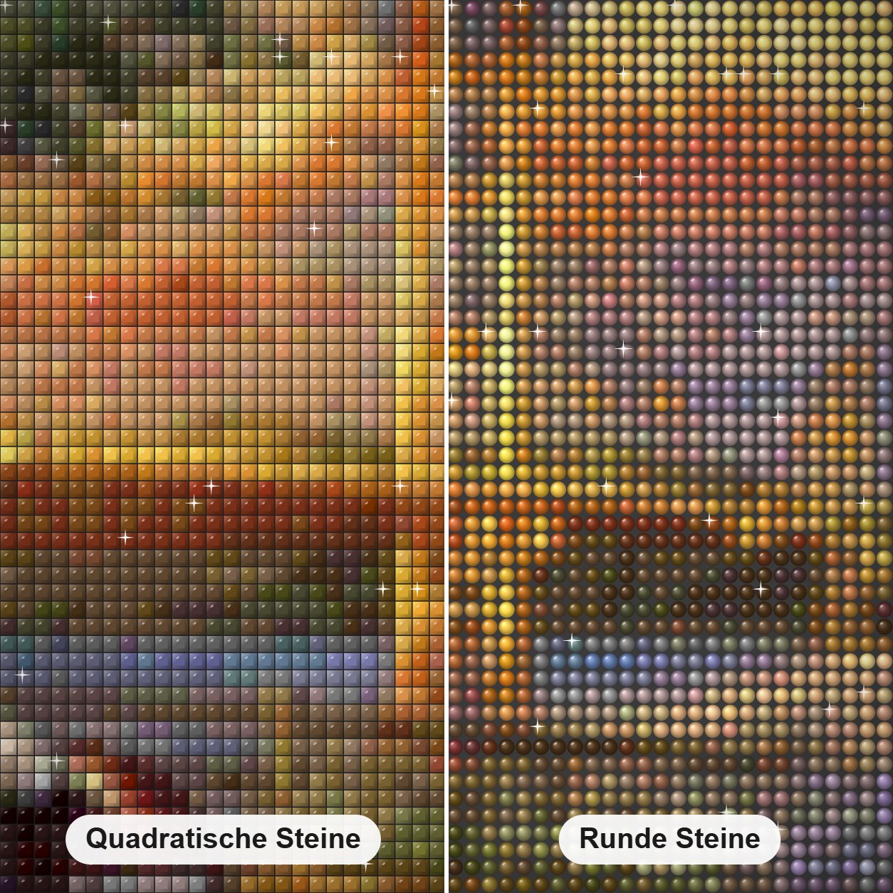 Oldtimer & Hängebrücke Diamond Painting Nahaufnahme mit quadratischen und runden Steinen