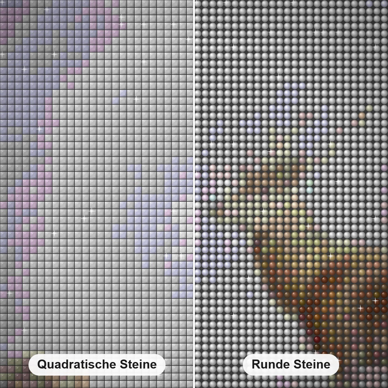 Nur die Starken -  Kunst des Eric Wilson Diamond Painting Nahaufnahme mit quadratischen und runden Steinen