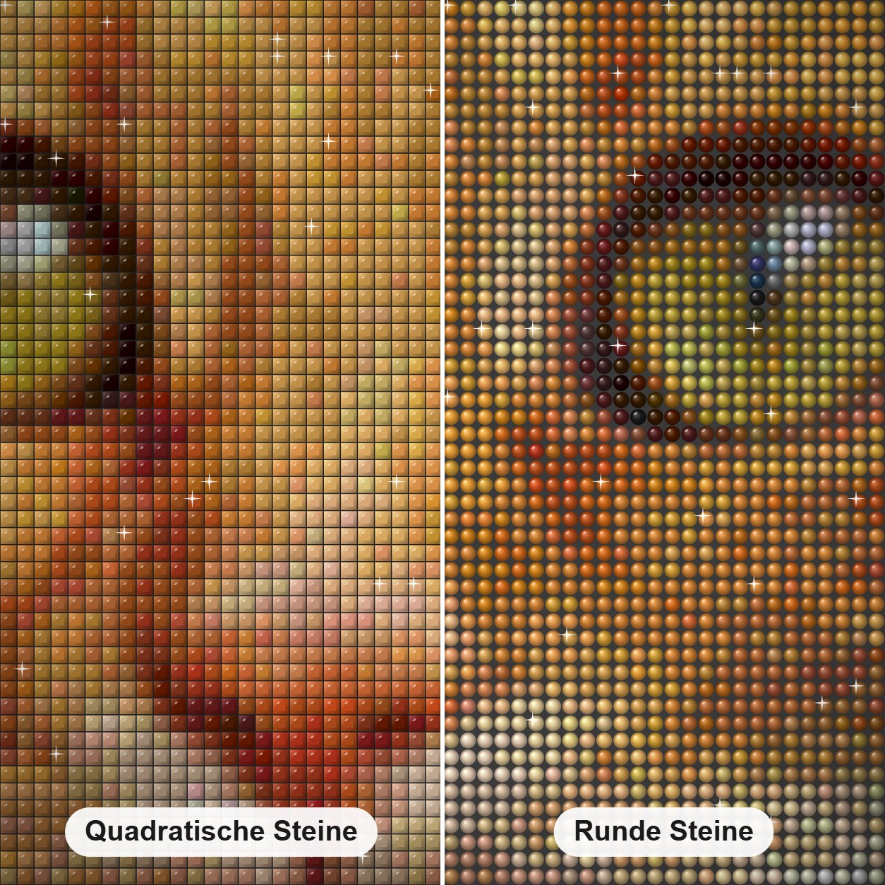 Orange Tabby Katze Diamond Painting Nahaufnahme mit quadratischen und runden Steinen