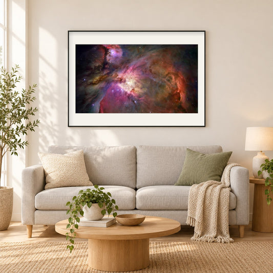 Orion Nebula als gerahmtes Diamond Painting im Wohnzimmer