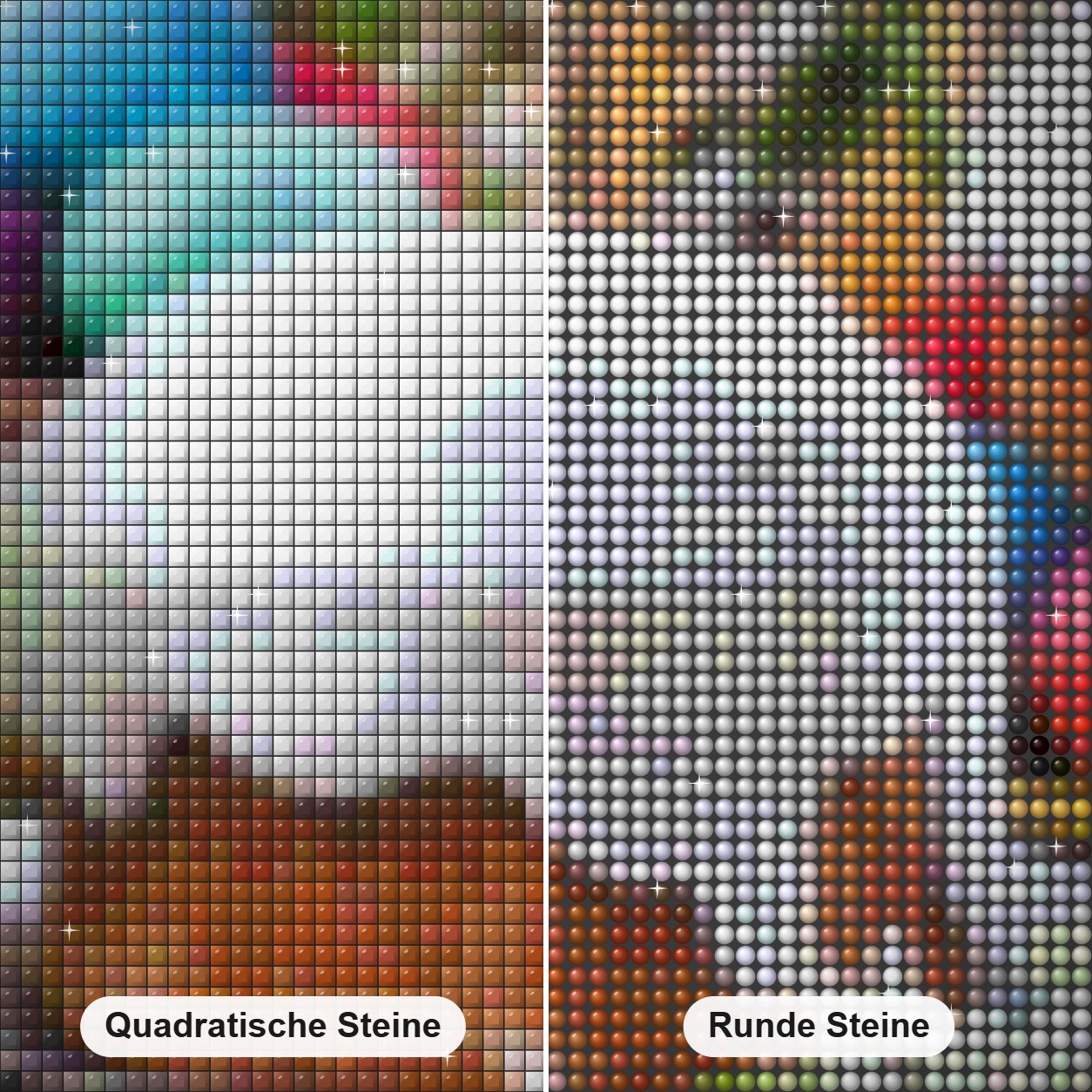 Osterfeier Diamond Painting Nahaufnahme mit quadratischen und runden Steinen