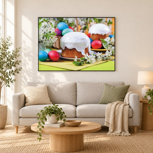 Osterfeier als gerahmtes Diamond Painting im Wohnzimmer