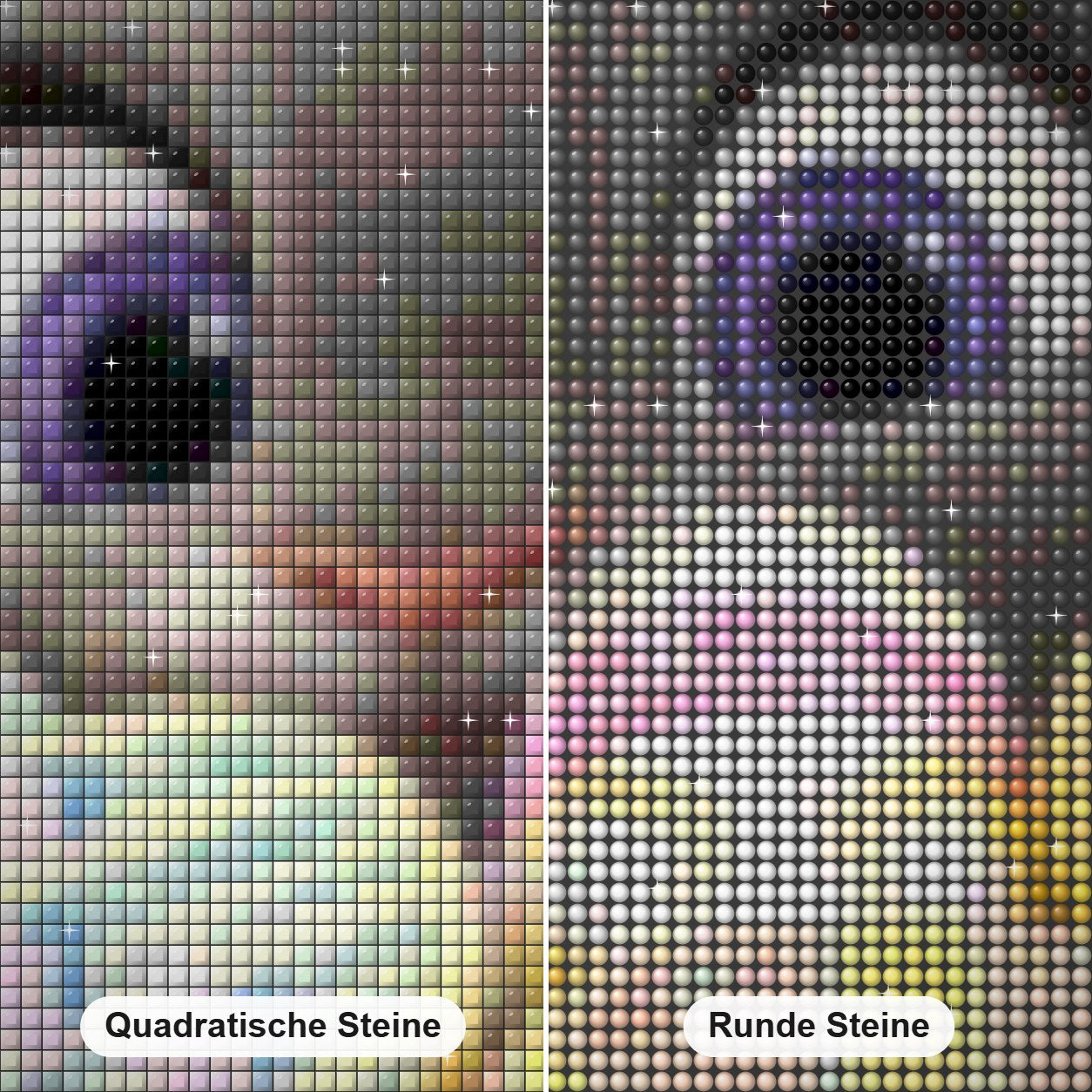 Osterhase Diamond Painting Nahaufnahme mit quadratischen und runden Steinen