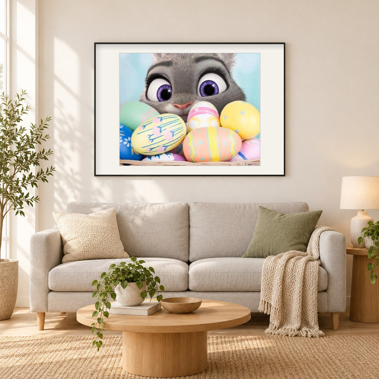 Osterhase als gerahmtes Diamond Painting im Wohnzimmer