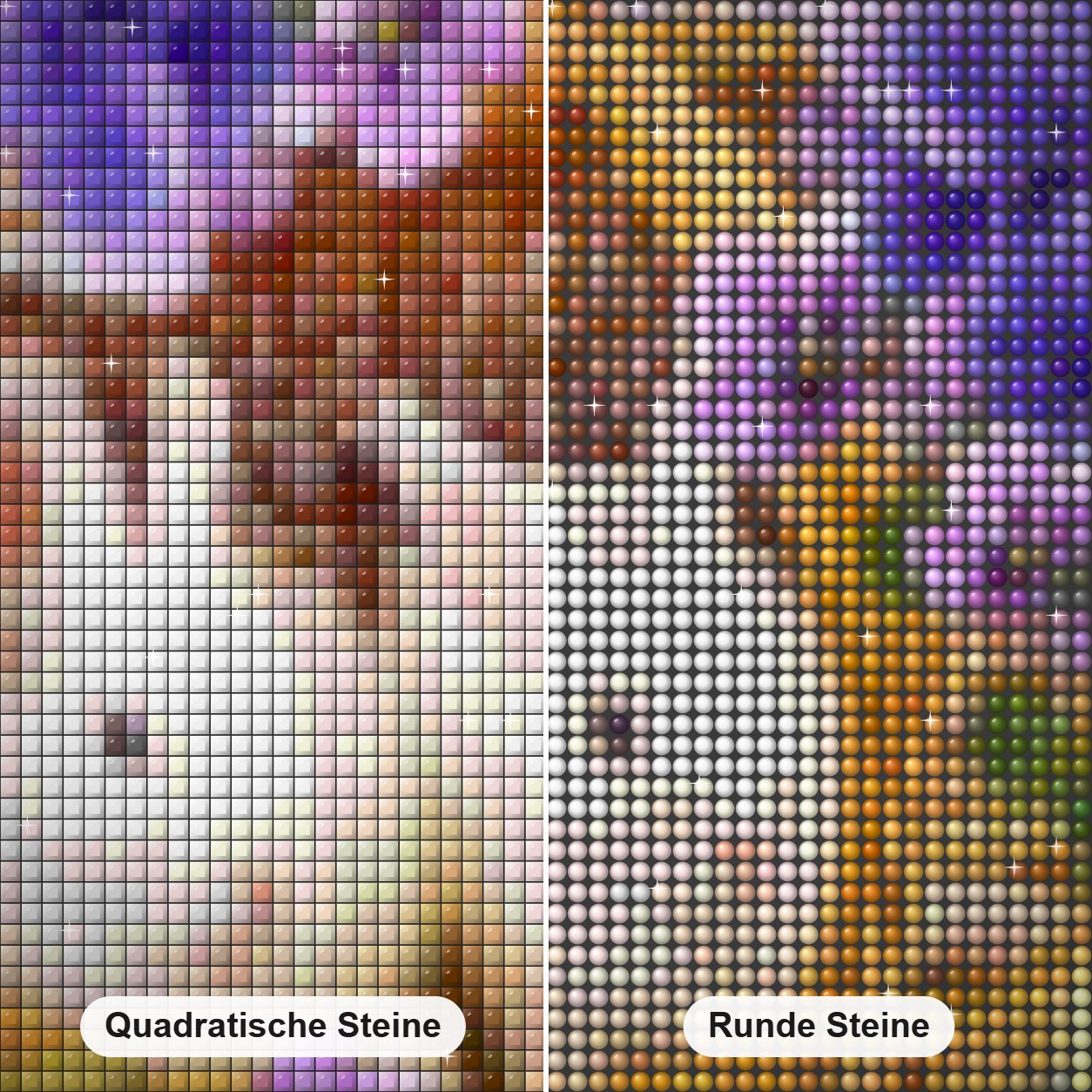Osterkaninchen & kleines Küken Diamond Painting Nahaufnahme mit quadratischen und runden Steinen