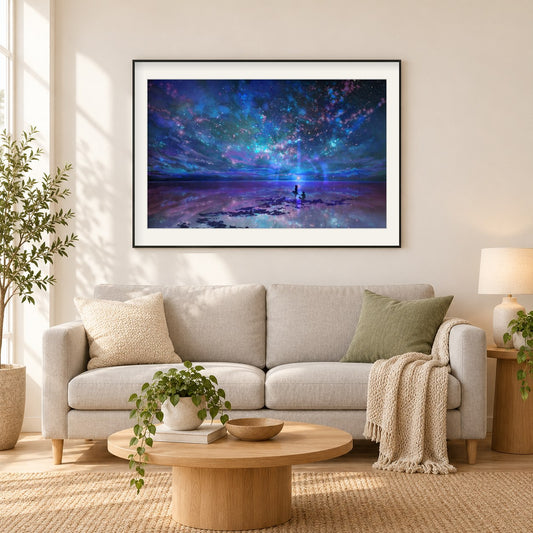 Ozeansterne als gerahmtes Diamond Painting im Wohnzimmer