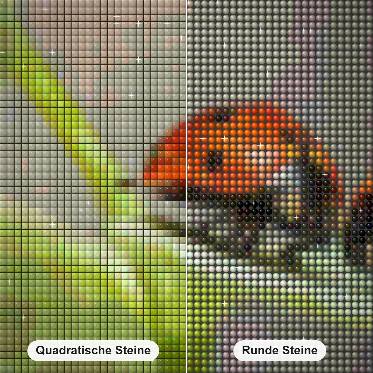 Paar Marienkäfer Diamond Painting Nahaufnahme mit quadratischen und runden Steinen