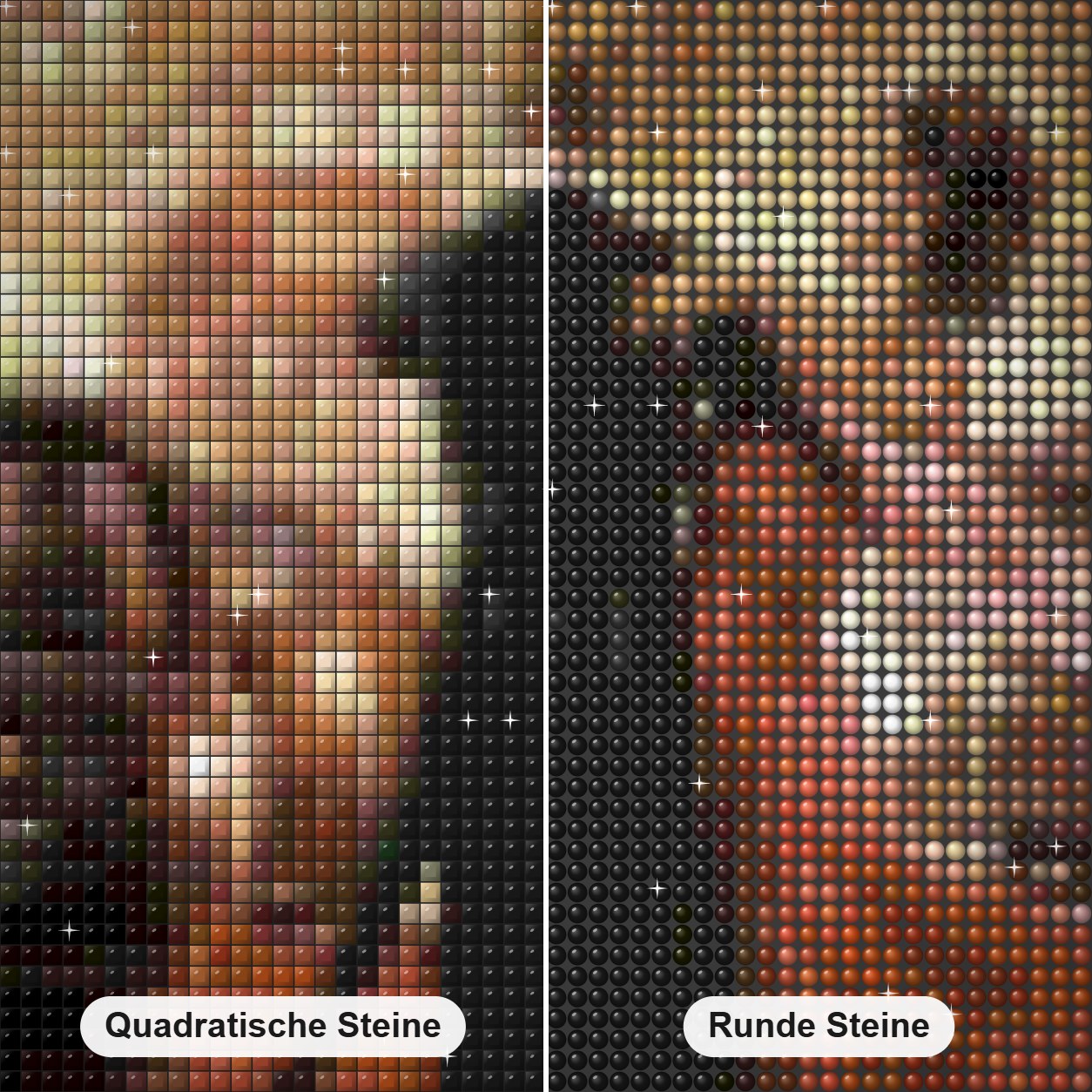 Paar tanzt auf der Straße Diamond Painting Nahaufnahme mit quadratischen und runden Steinen