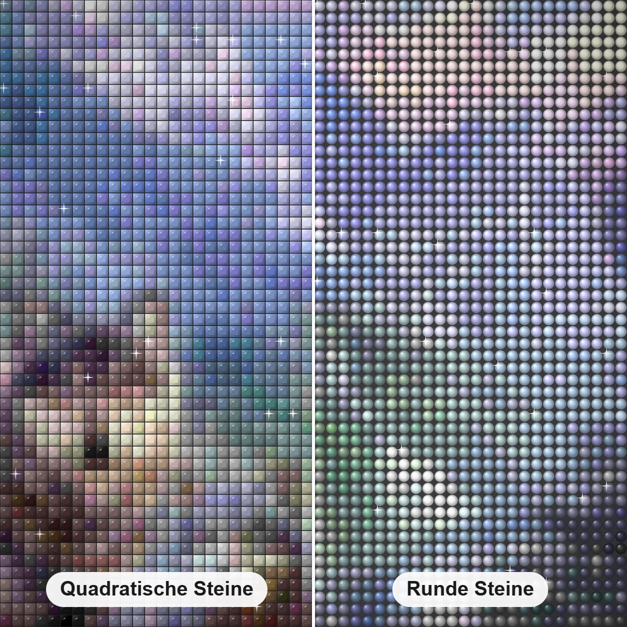 Packung Wölfe Diamond Painting Nahaufnahme mit quadratischen und runden Steinen