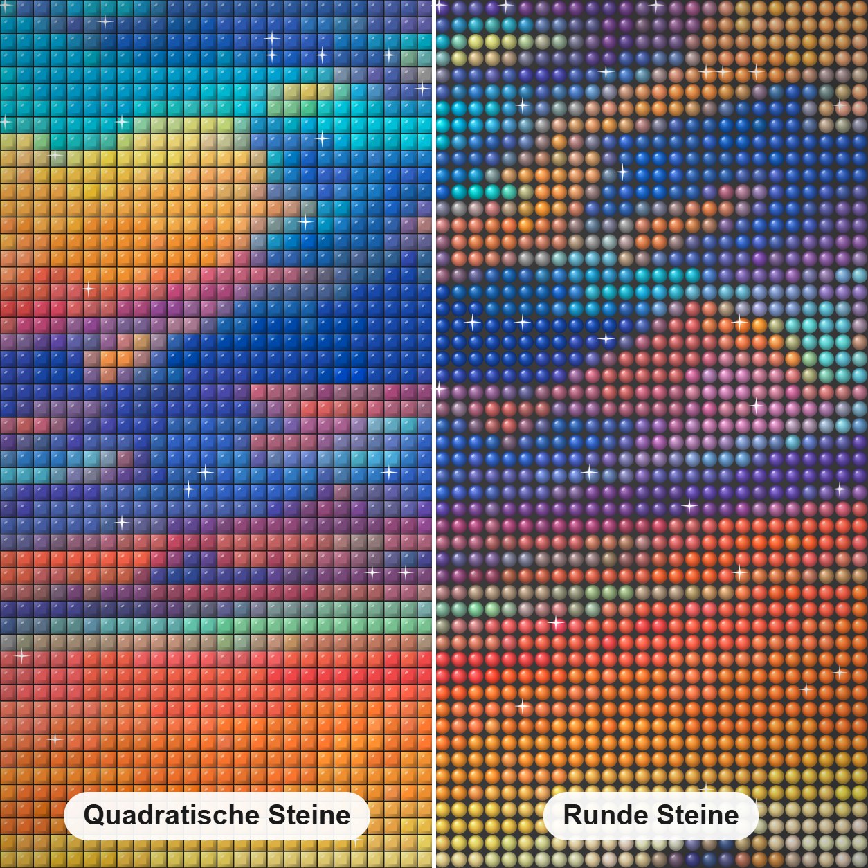 gemalte Wüste - Kunst des Jonn Einerssen Diamond Painting Nahaufnahme mit quadratischen und runden Steinen