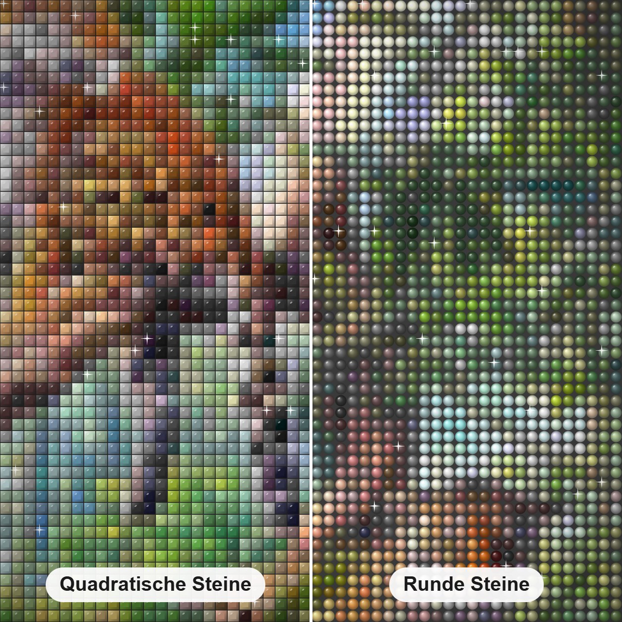 Papagei & Leoparden auf Bäumen Diamond Painting Nahaufnahme mit quadratischen und runden Steinen