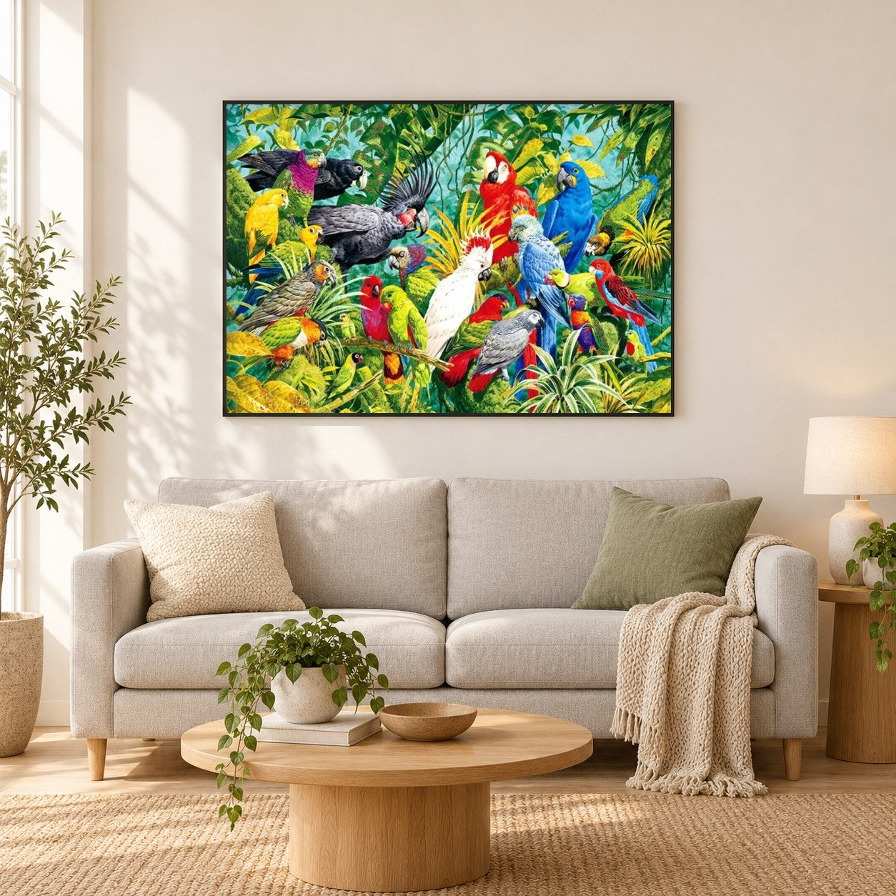 Papageien Königreich als gerahmtes Diamond Painting im Wohnzimmer