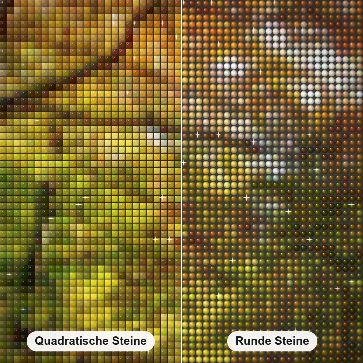 Pfad durch Herbstlaub - Kunst des Denise Dundon Diamond Painting Nahaufnahme mit quadratischen und runden Steinen