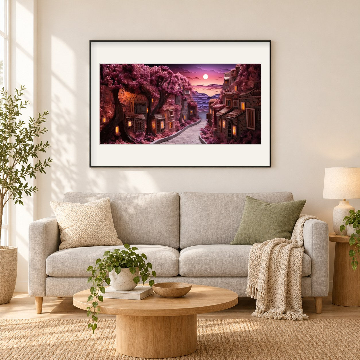 Ruhige Nachtansicht als gerahmtes Diamond Painting im Wohnzimmer