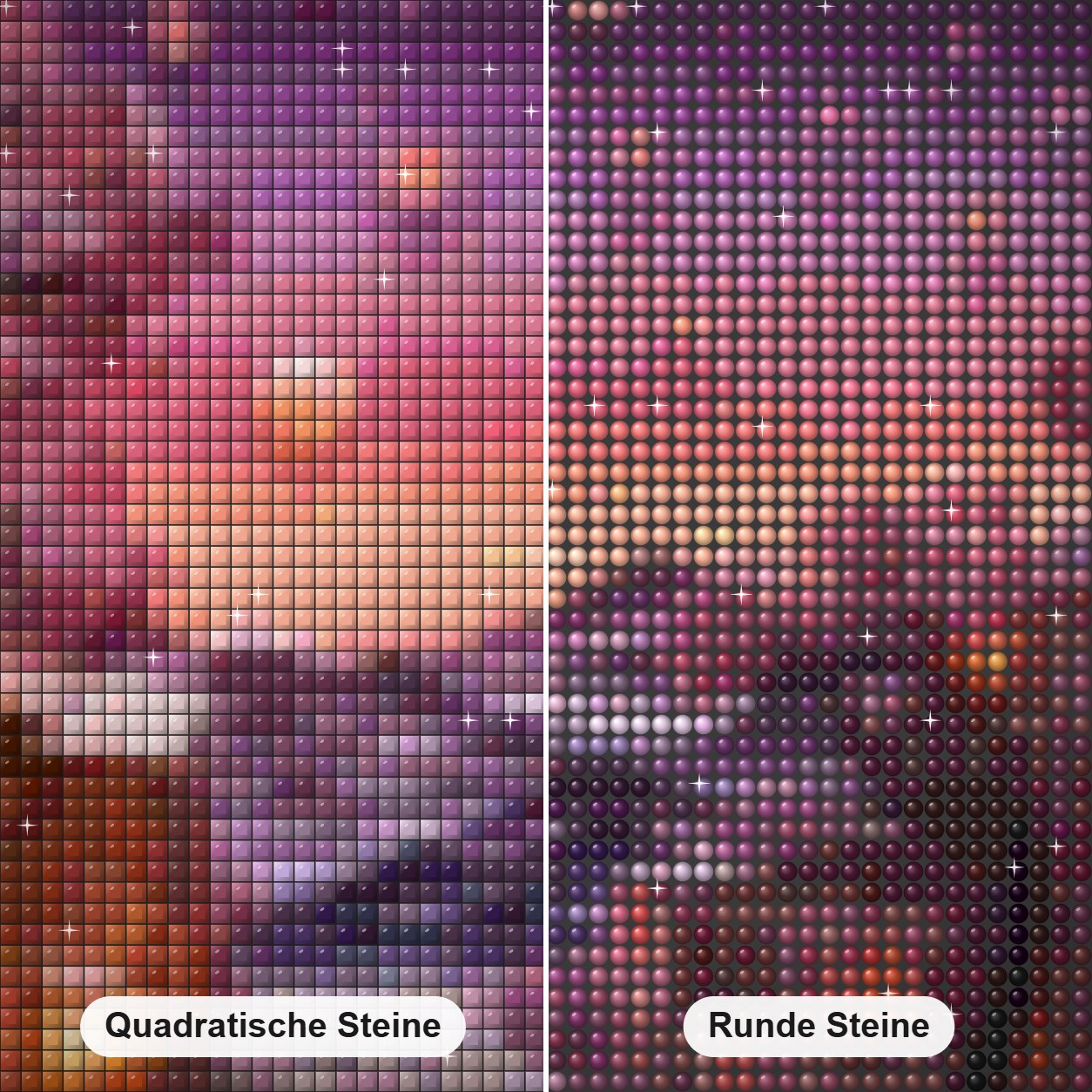 Friedlicher Blick auf die Straße bei Nacht Diamond Painting Nahaufnahme mit quadratischen und runden Steinen