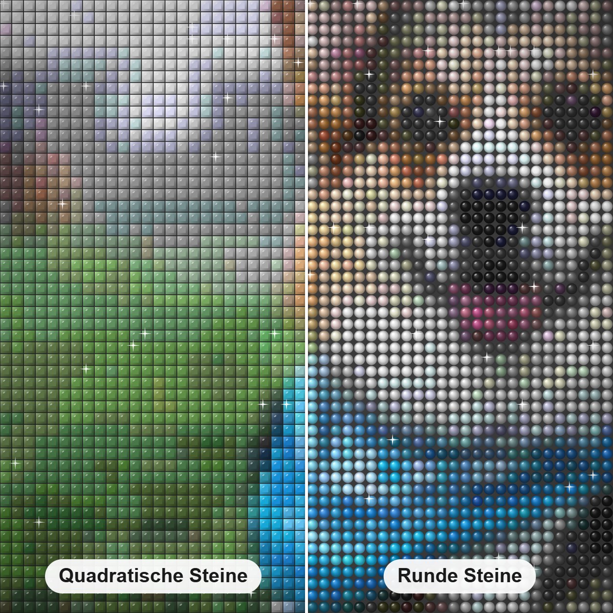 Pembroke Welsh Corgi Diamond Painting Nahaufnahme mit quadratischen und runden Steinen