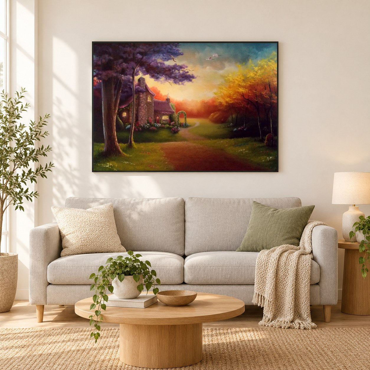 Perfekter Abschluss eines perfekten Tages - Kunst des Liam Kelly als gerahmtes Diamond Painting im Wohnzimmer
