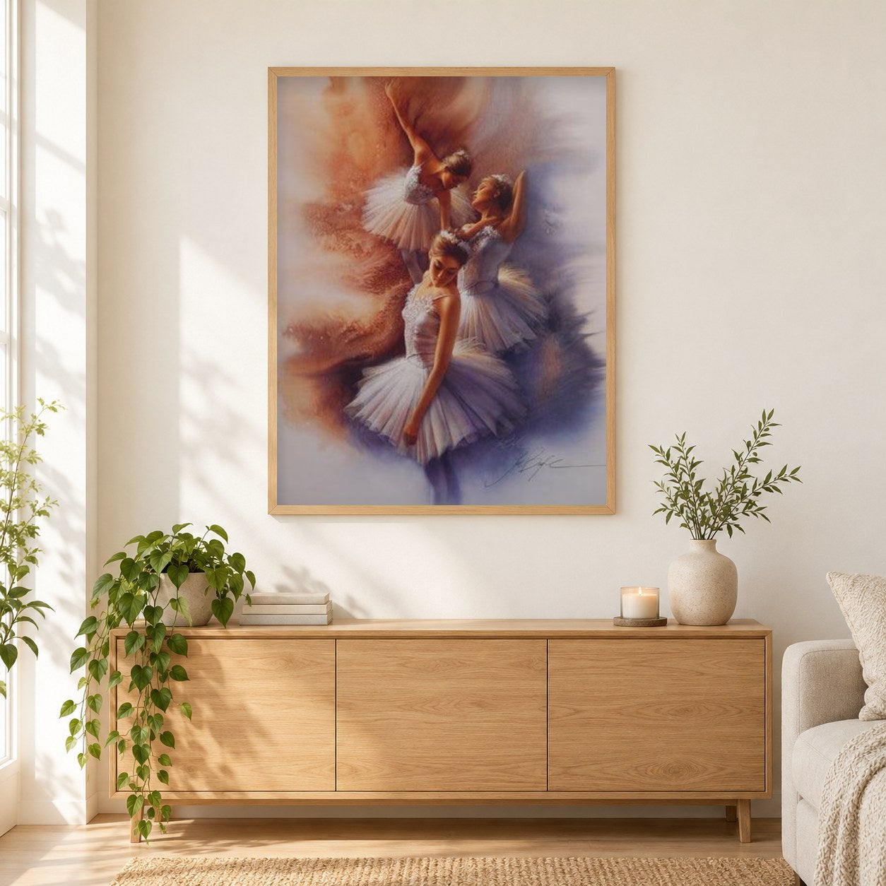 vollkommene Gnade - Kunst des Lee Bogle als gerahmtes Diamond Painting im Wohnzimmer