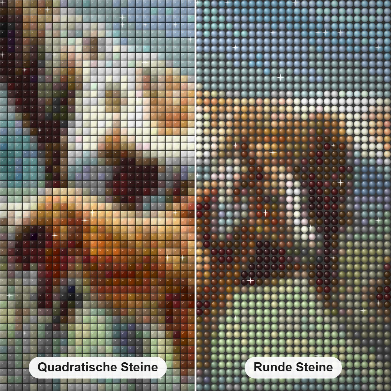 Pferd mit Fohlen Diamond Painting Nahaufnahme mit quadratischen und runden Steinen