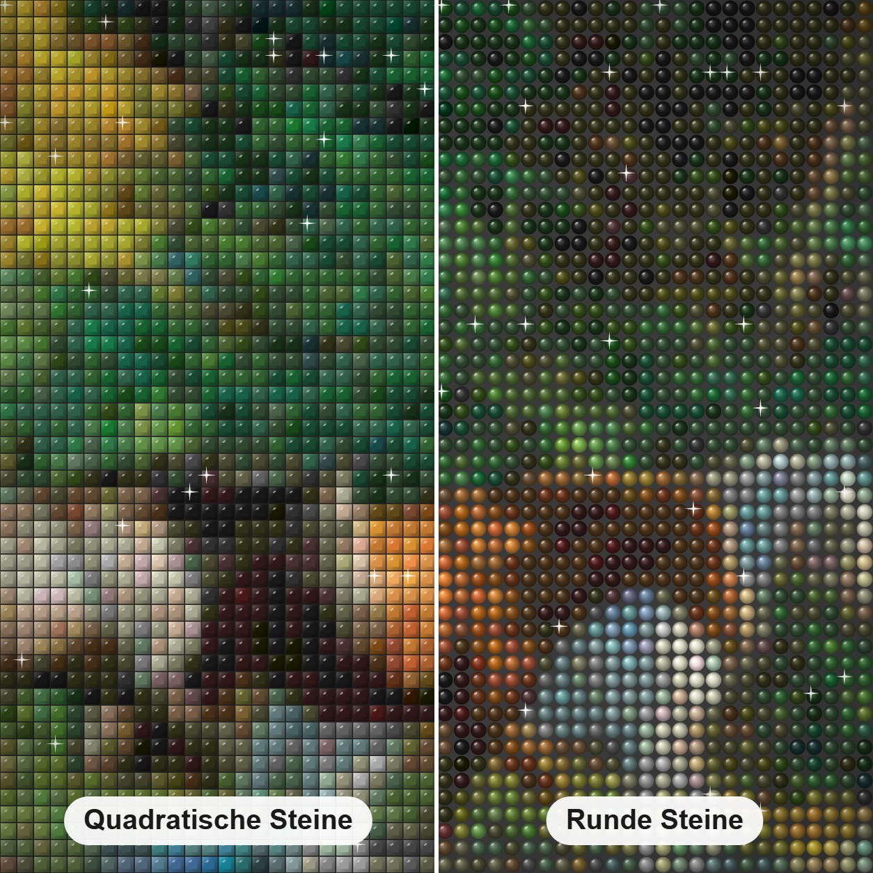 Pferde am Wasserstrom Diamond Painting Nahaufnahme mit quadratischen und runden Steinen