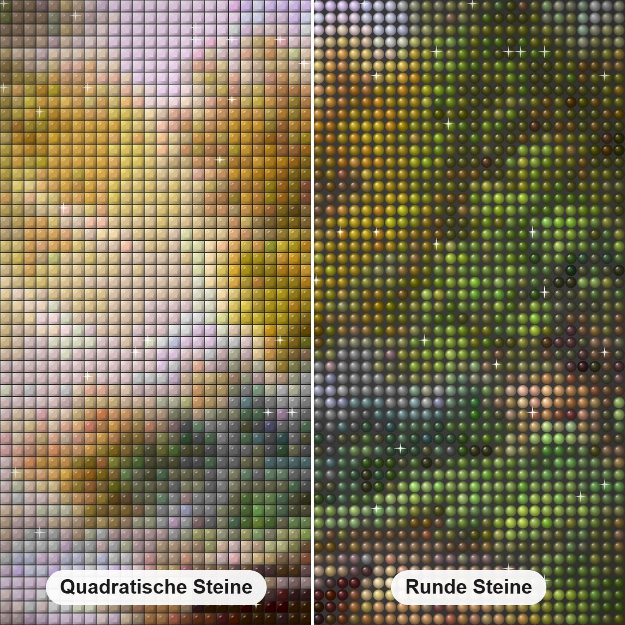 Pferde, die am See grasen Diamond Painting Nahaufnahme mit quadratischen und runden Steinen