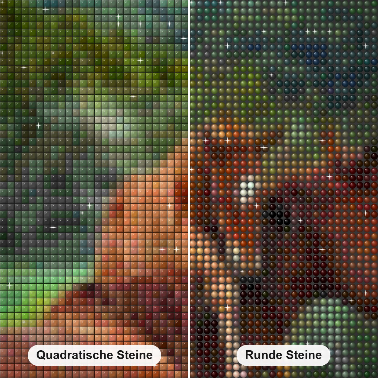 Pferdebaby, das die Mutter umarmt Diamond Painting Nahaufnahme mit quadratischen und runden Steinen
