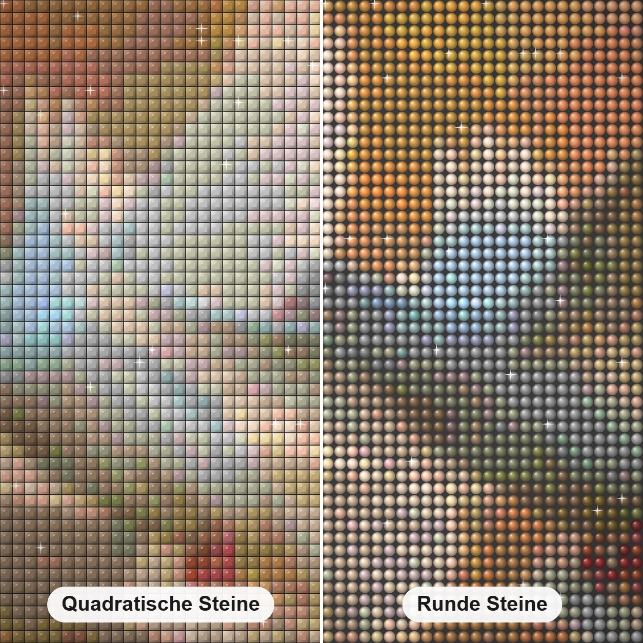 Tauben im eleganten Flug Diamond Painting Nahaufnahme mit quadratischen und runden Steinen