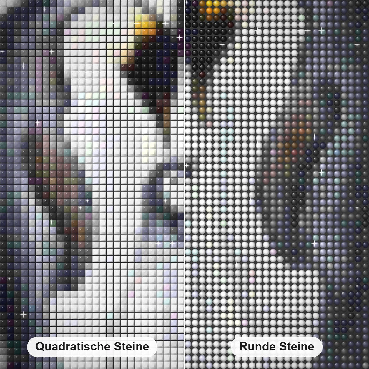 Pinguine paaren sich mit Baby Diamond Painting Nahaufnahme mit quadratischen und runden Steinen