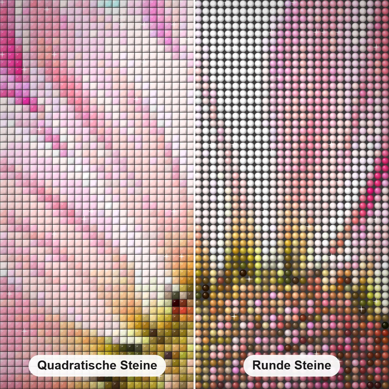 Rosa Dahlie - Kunst des Denise Dundon Diamond Painting Nahaufnahme mit quadratischen und runden Steinen