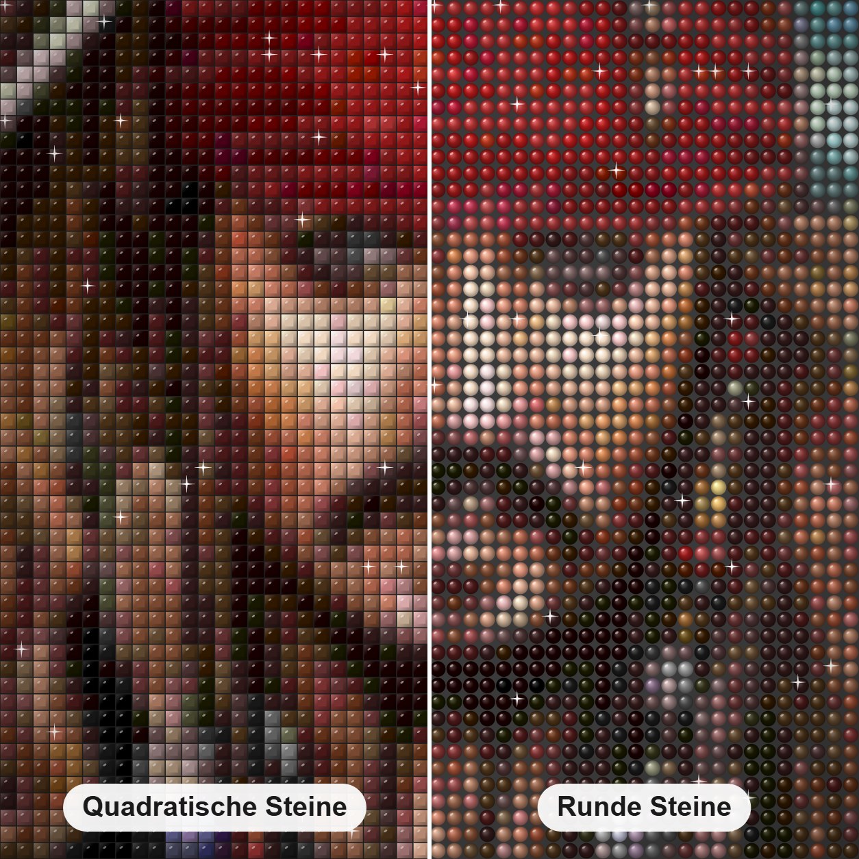 Piratenkapitän Jack Diamond Painting Nahaufnahme mit quadratischen und runden Steinen
