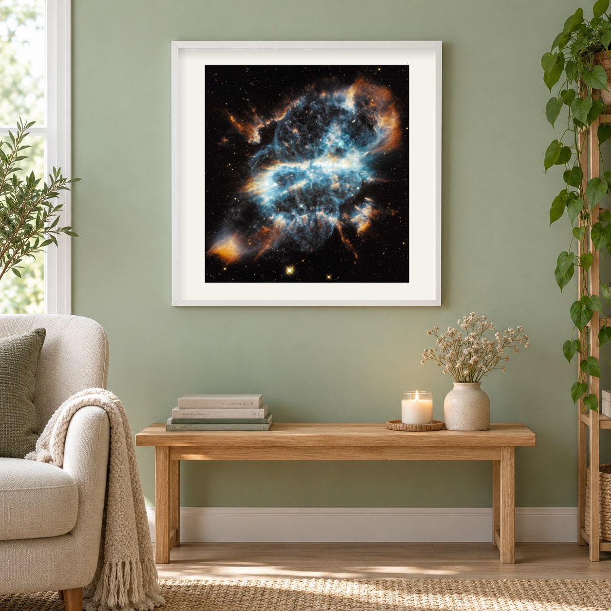 Planetary Nebula NGC 5189 als gerahmtes Diamond Painting im Wohnzimmer