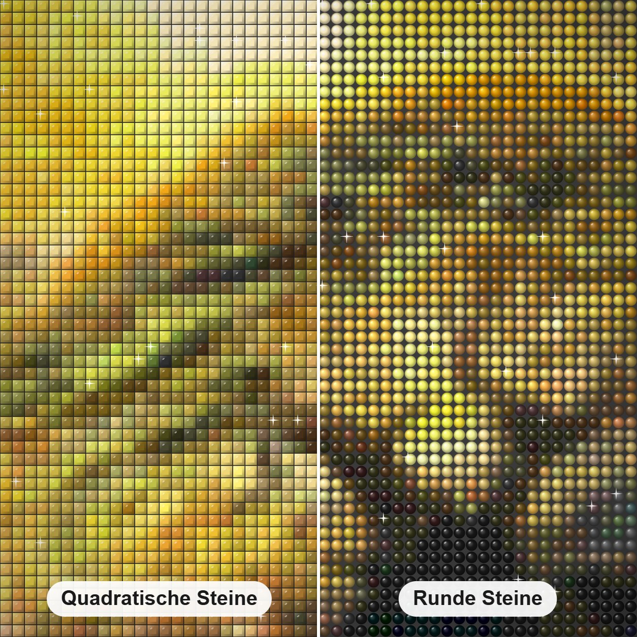 Punkt-Lobos-Zypresse - Kunst des Jean Guillet Diamond Painting Nahaufnahme mit quadratischen und runden Steinen