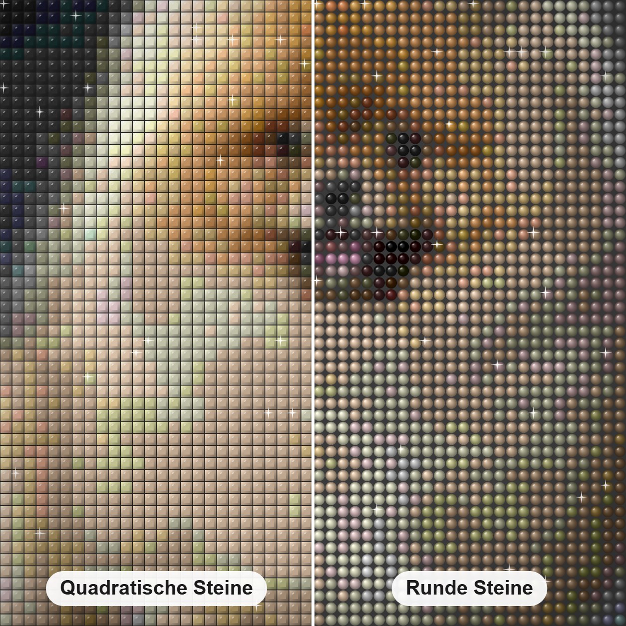 Pomeranian Diamond Painting Nahaufnahme mit quadratischen und runden Steinen