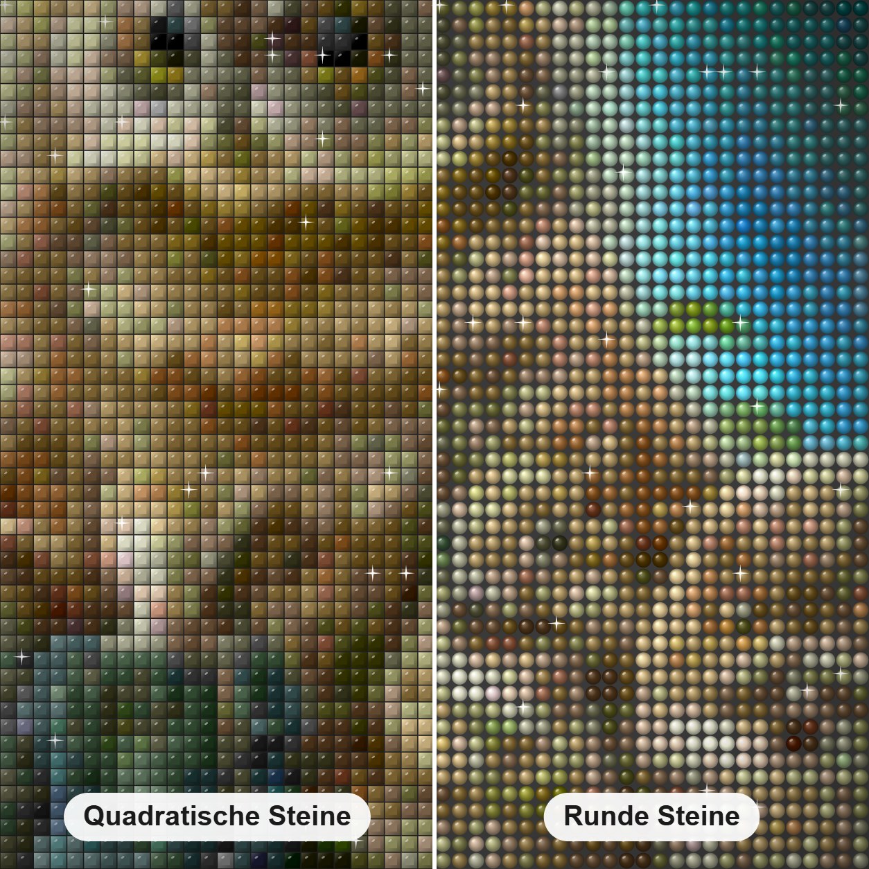 Prinzessin und die Wächter Diamond Painting Nahaufnahme mit quadratischen und runden Steinen