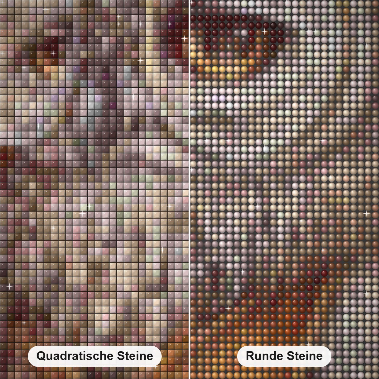 Professor Eule Diamond Painting Nahaufnahme mit quadratischen und runden Steinen
